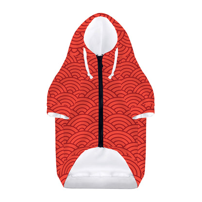 Red Chinese Pattern Print Dog Zip Up Hoodie