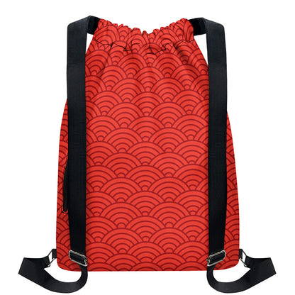 Red Chinese Pattern Print Drawstring Backpack