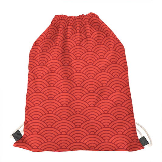 Red Chinese Pattern Print Drawstring Bag