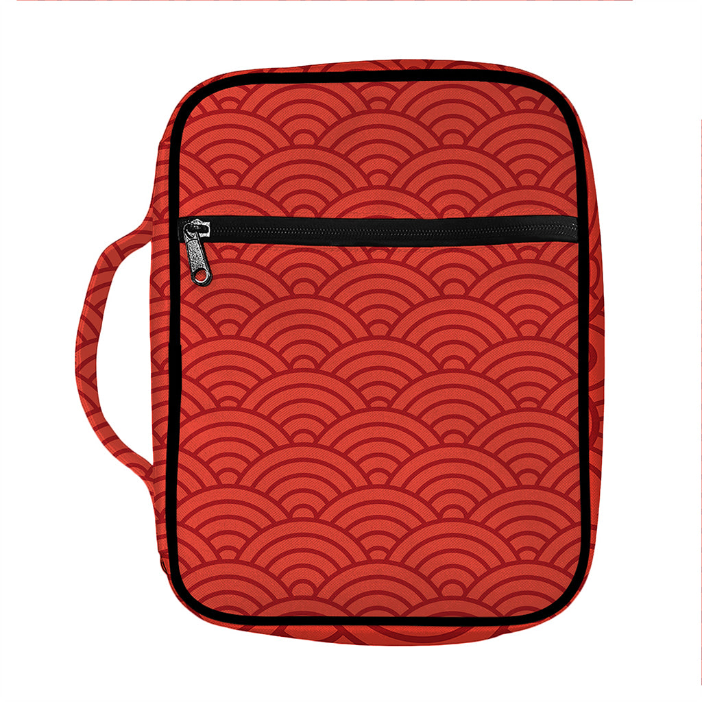 Red Chinese Pattern Print Front Pocket Bible Bag