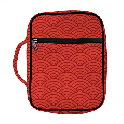 Red Chinese Pattern Print Front Pocket Bible Bag