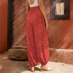 Red Chinese Pattern Print Harem Pants