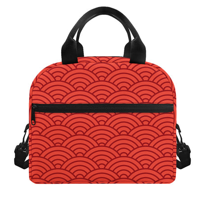 Red Chinese Pattern Print Insulated Lunch Bag