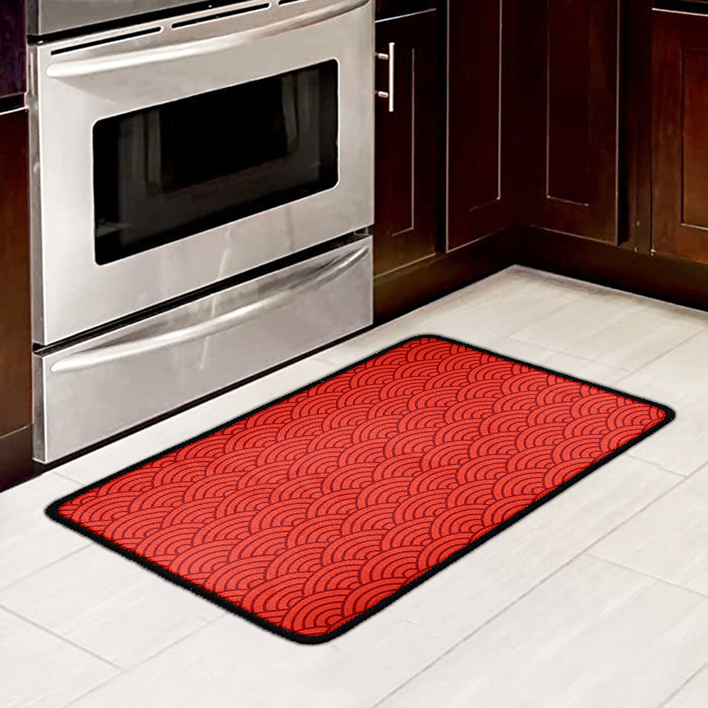 Red Chinese Pattern Print Kitchen Mat