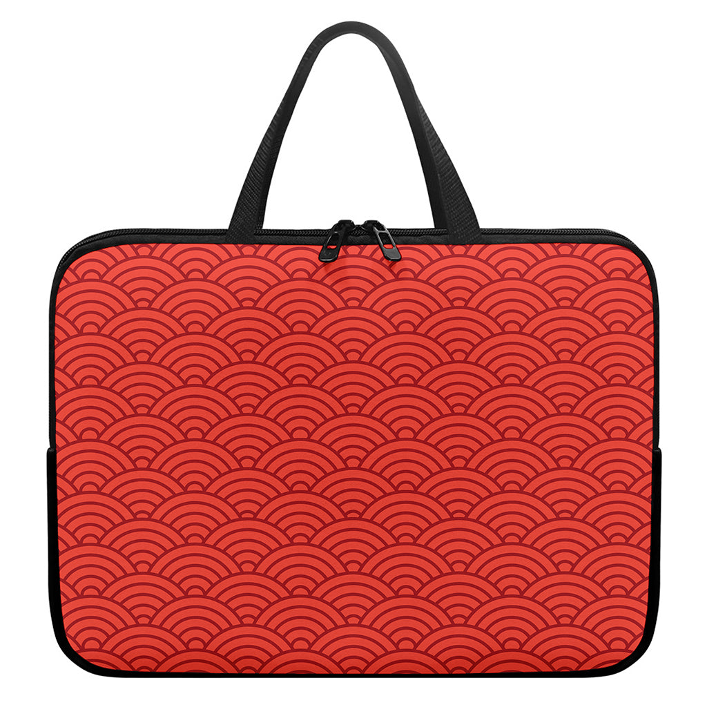 Red Chinese Pattern Print Laptop Sleeve With Handle