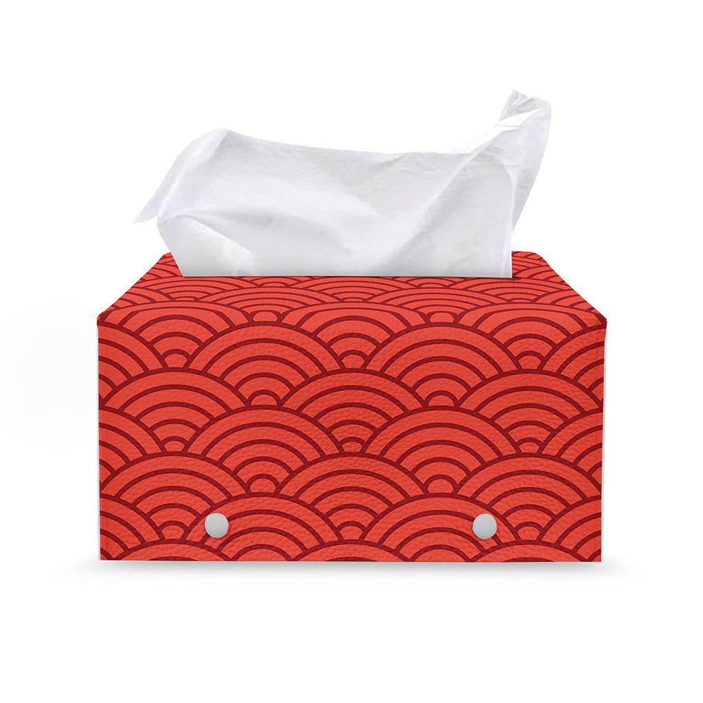 Red Chinese Pattern Print Leather Tissue Box Cover