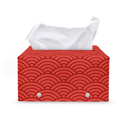 Red Chinese Pattern Print Leather Tissue Box Cover