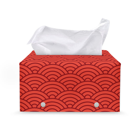 Red Chinese Pattern Print Leather Tissue Box Cover