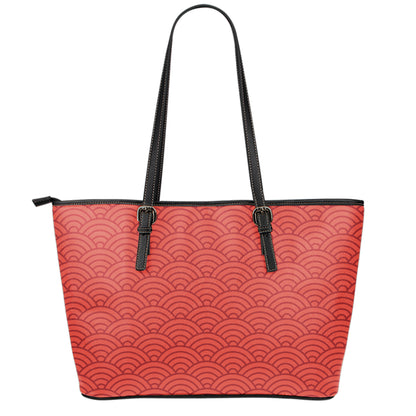 Red Chinese Pattern Print Leather Tote Bag
