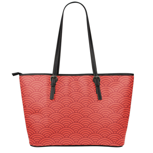 Red Chinese Pattern Print Leather Tote Bag