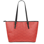 Red Chinese Pattern Print Leather Tote Bag