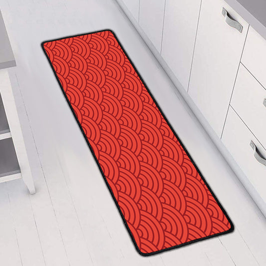 Red Chinese Pattern Print Long Kitchen Mat
