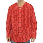 Red Chinese Pattern Print Long Sleeve Baseball Jersey