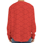 Red Chinese Pattern Print Long Sleeve Baseball Jersey