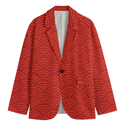 Red Chinese Pattern Print Men's Blazer