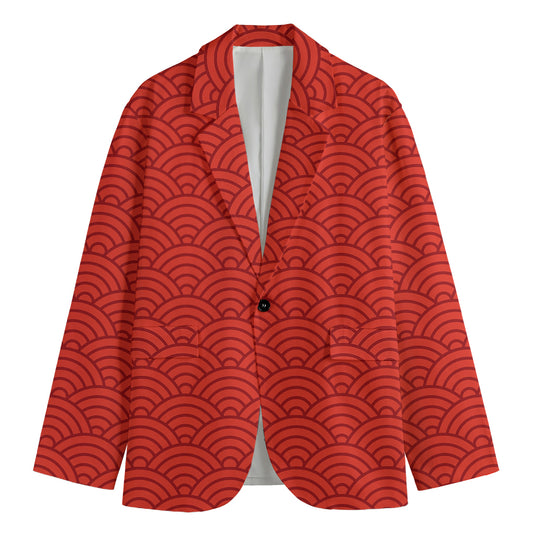 Red Chinese Pattern Print Men's Blazer
