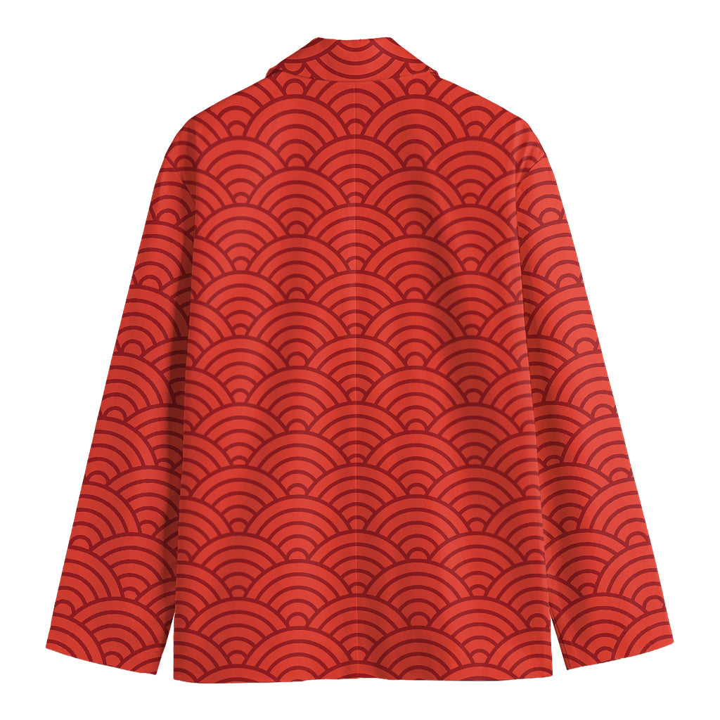 Red Chinese Pattern Print Men's Blazer