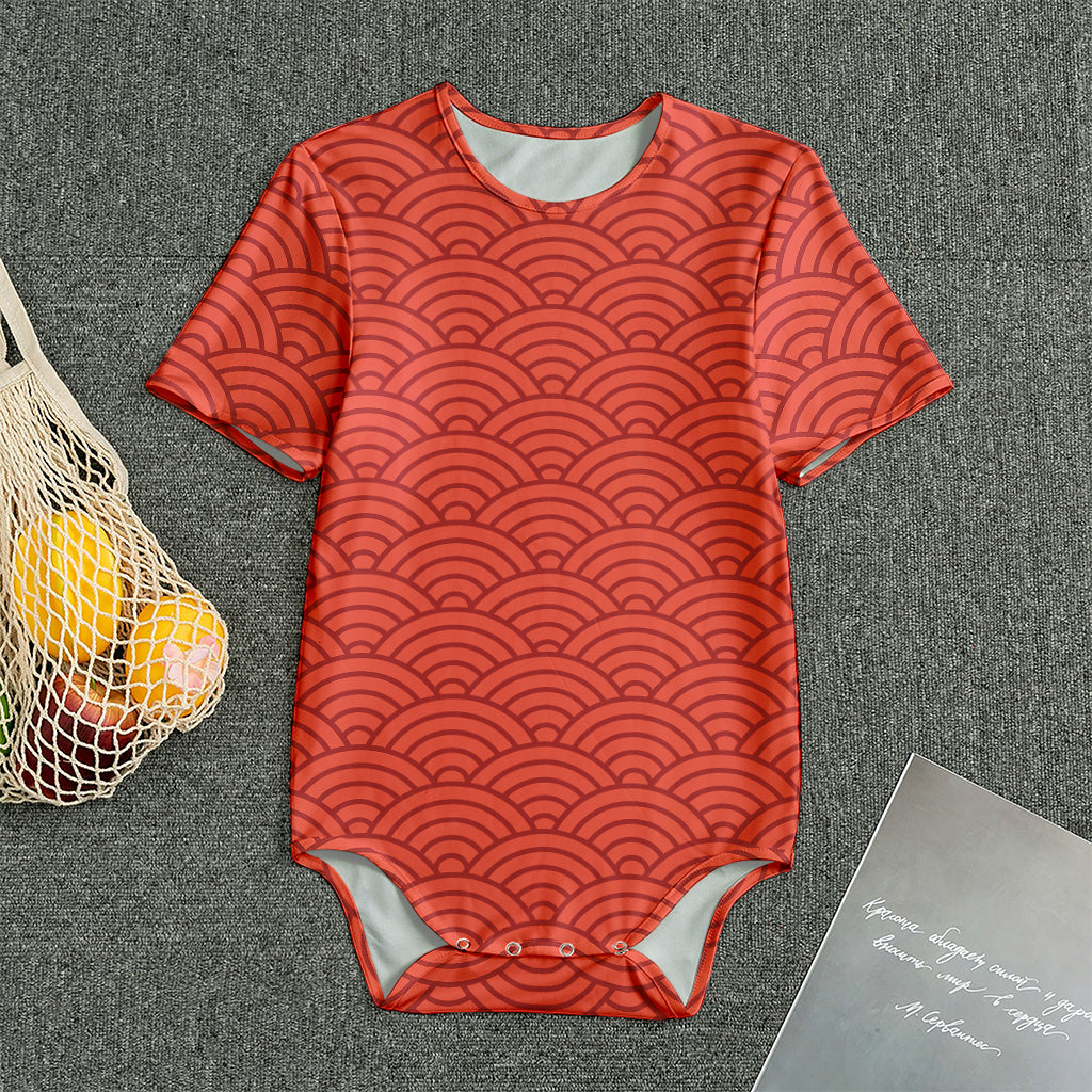 Red Chinese Pattern Print Men's Bodysuit
