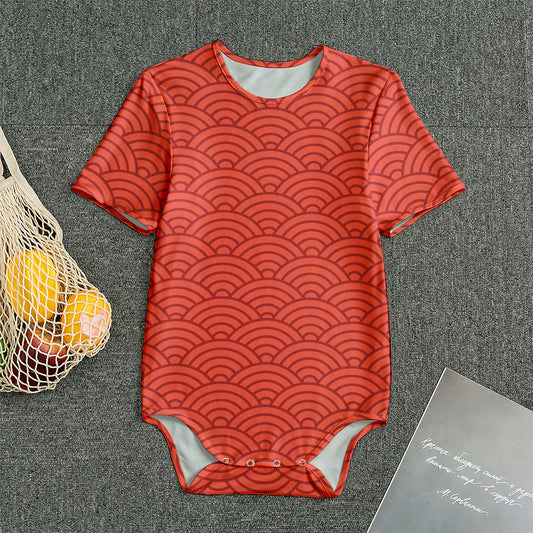 Red Chinese Pattern Print Men's Bodysuit