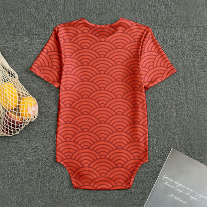 Red Chinese Pattern Print Men's Bodysuit