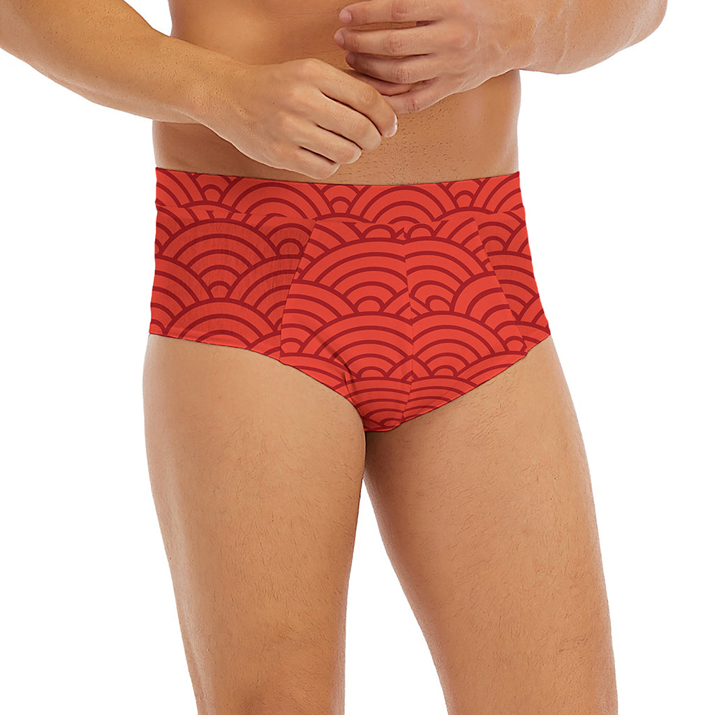 Red Chinese Pattern Print Men's Briefs