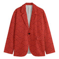 Red Chinese Pattern Print Men's Cotton Blazer