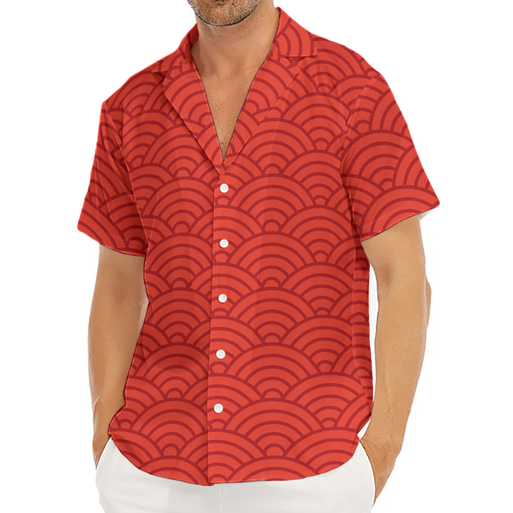 Red Chinese Pattern Print Men's Deep V-Neck Shirt