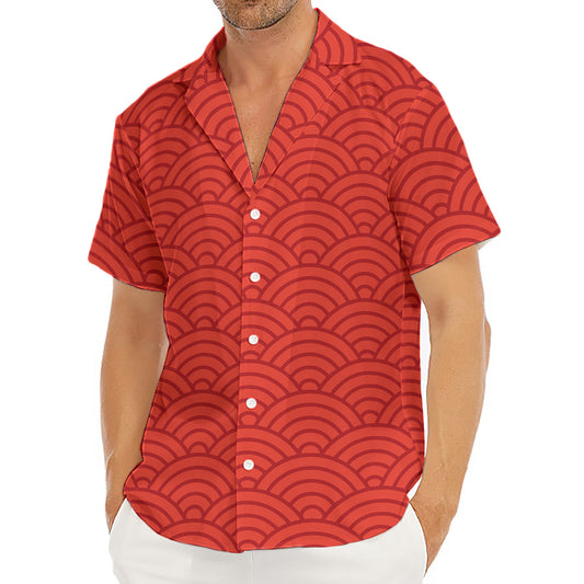 Red Chinese Pattern Print Men's Deep V-Neck Shirt