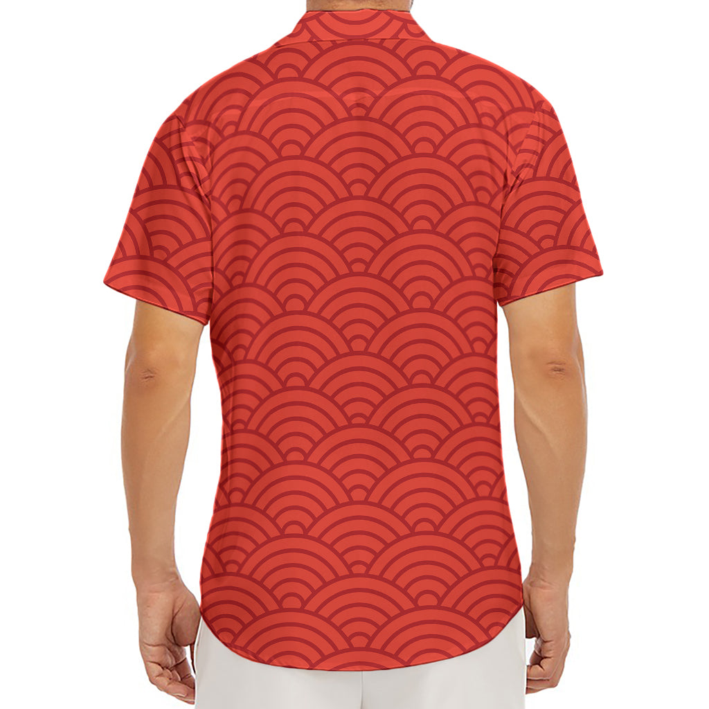 Red Chinese Pattern Print Men's Deep V-Neck Shirt