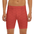 Red Chinese Pattern Print Men's Long Boxer Briefs