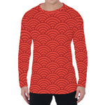 Red Chinese Pattern Print Men's Long Sleeve T-Shirt