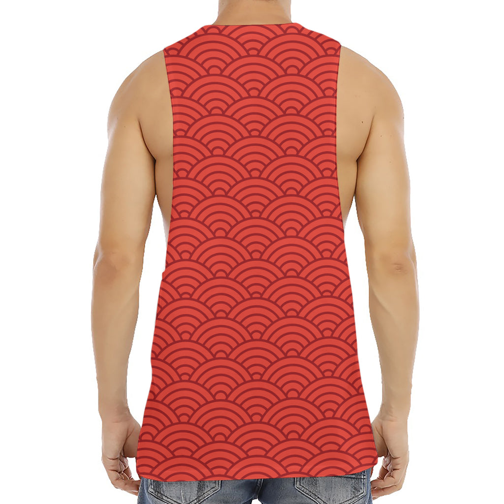 Red Chinese Pattern Print Men's Muscle Tank Top