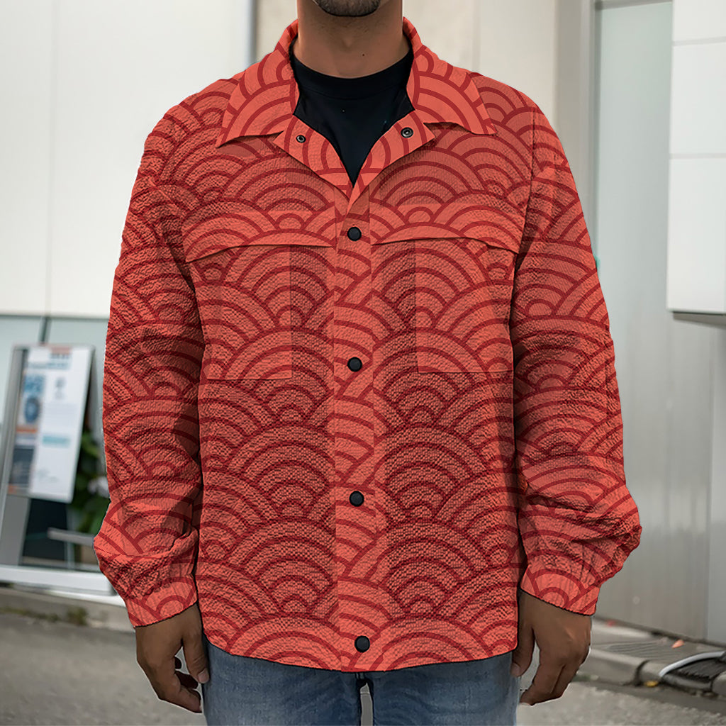 Red Chinese Pattern Print Men's Shirt Jacket