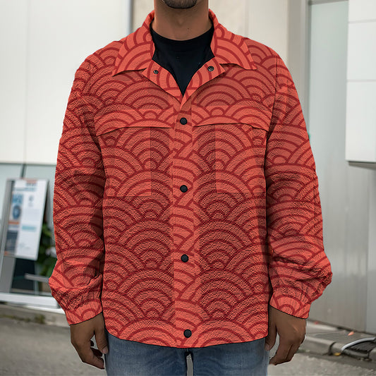 Red Chinese Pattern Print Men's Shirt Jacket