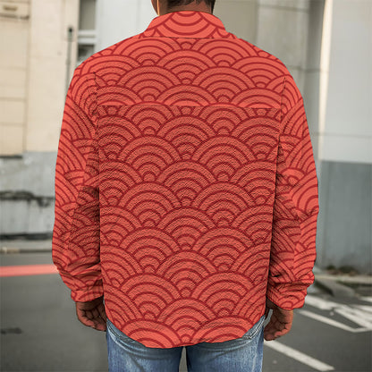 Red Chinese Pattern Print Men's Shirt Jacket