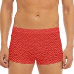 Red Chinese Pattern Print Men's Short Boxer Briefs