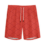 Red Chinese Pattern Print Men's Sports Shorts