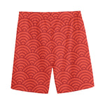 Red Chinese Pattern Print Men's Sports Shorts