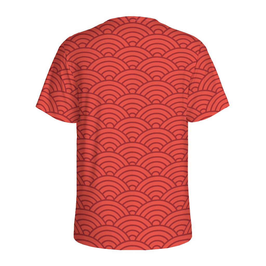 Red Chinese Pattern Print Men's Sports T-Shirt