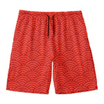 Red Chinese Pattern Print Men's Swim Trunks
