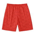 Red Chinese Pattern Print Men's Swim Trunks