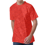 Red Chinese Pattern Print Men's Velvet T-Shirt