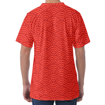 Red Chinese Pattern Print Men's Velvet T-Shirt