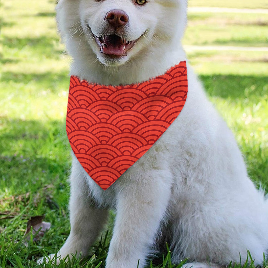 Red Chinese Pattern Print Over The Collar Dog Bandana