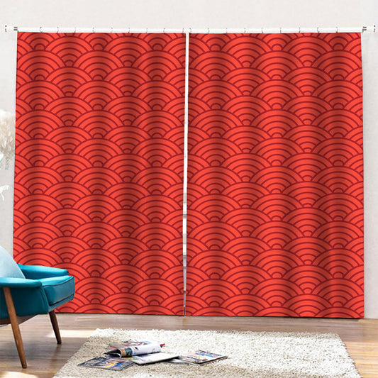Red Chinese Pattern Print Pencil Pleat Curtains