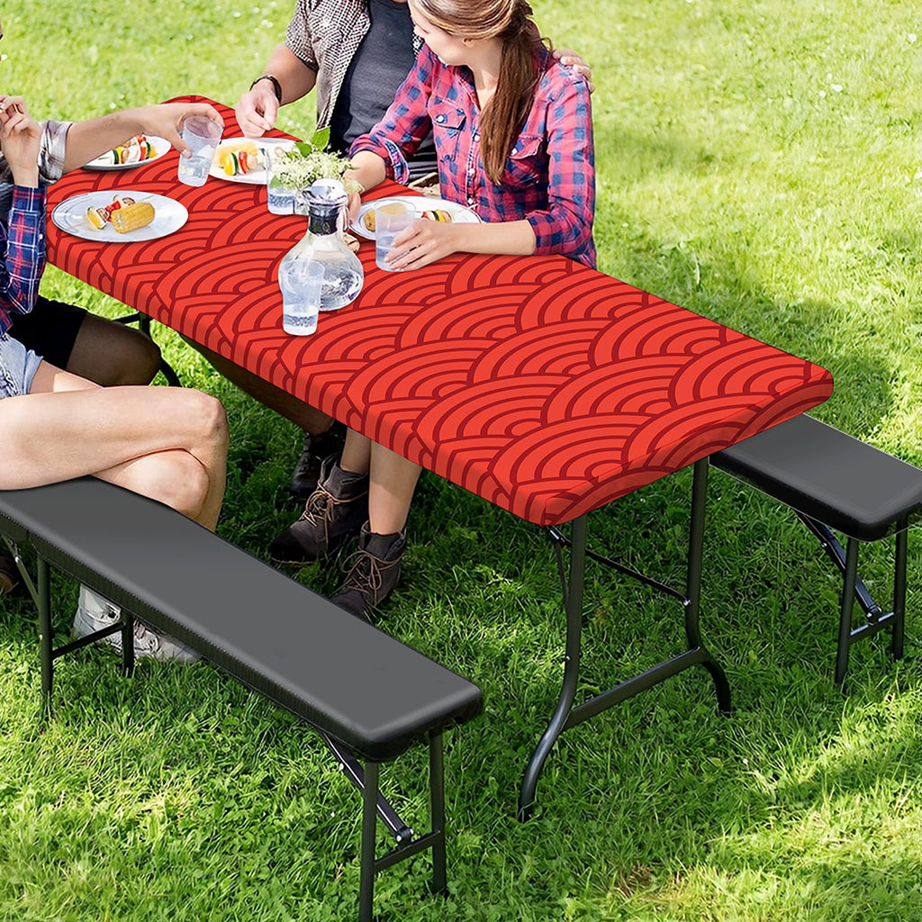 Red Chinese Pattern Print Picnic Table Cover