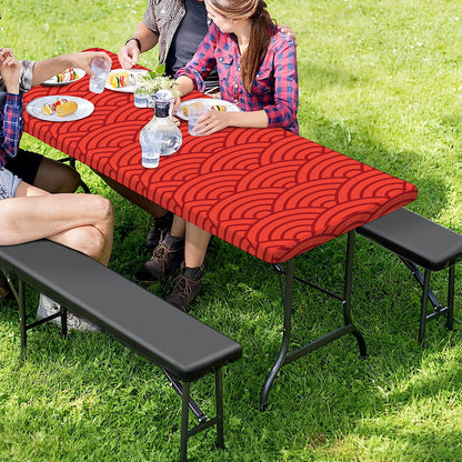 Red Chinese Pattern Print Picnic Table Cover