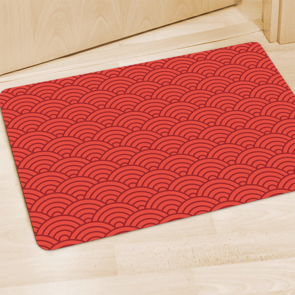 Red Chinese Pattern Print Polyester Doormat