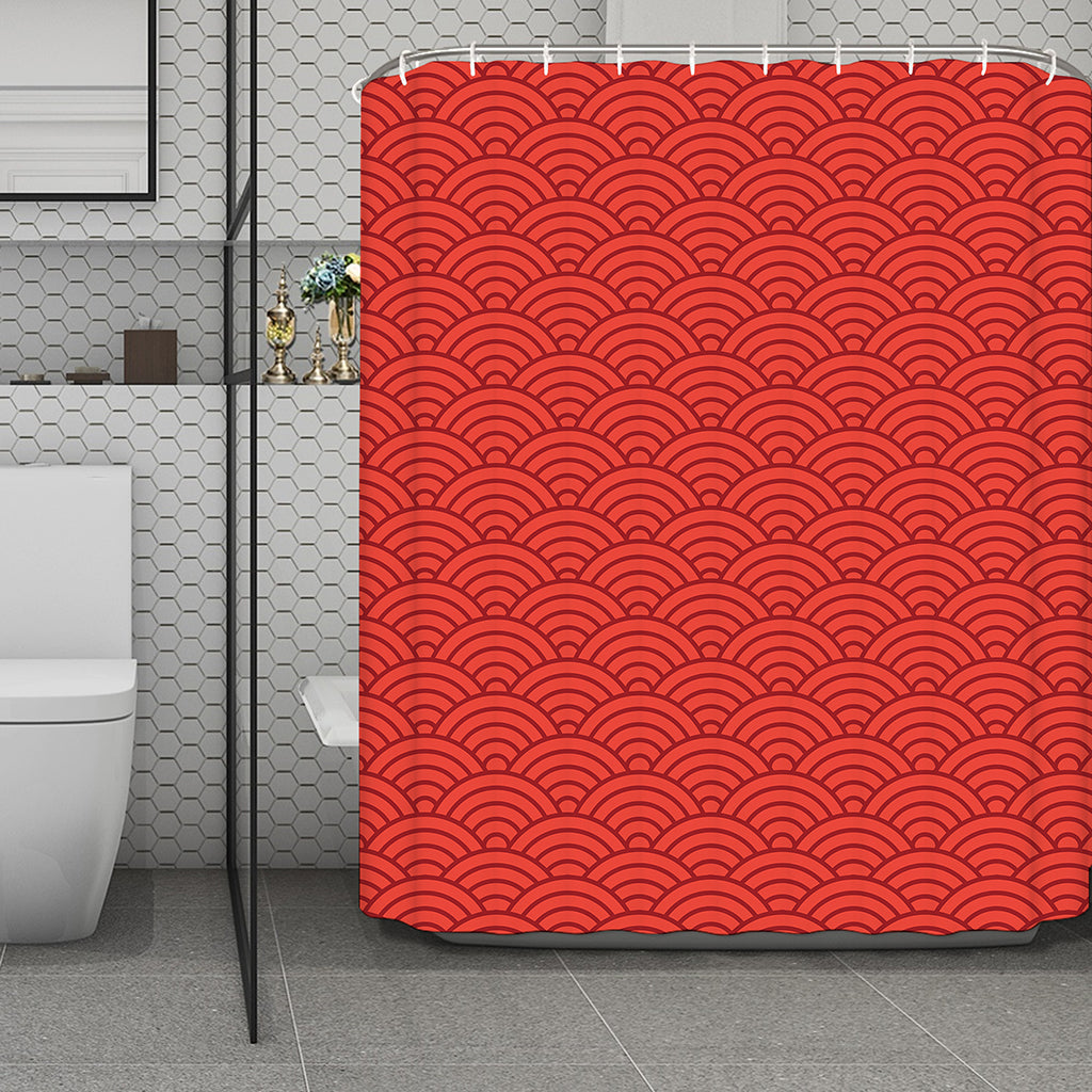 Red Chinese Pattern Print Polyester Shower Curtain