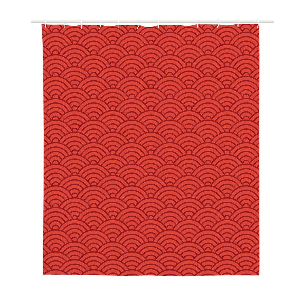 Red Chinese Pattern Print Polyester Shower Curtain